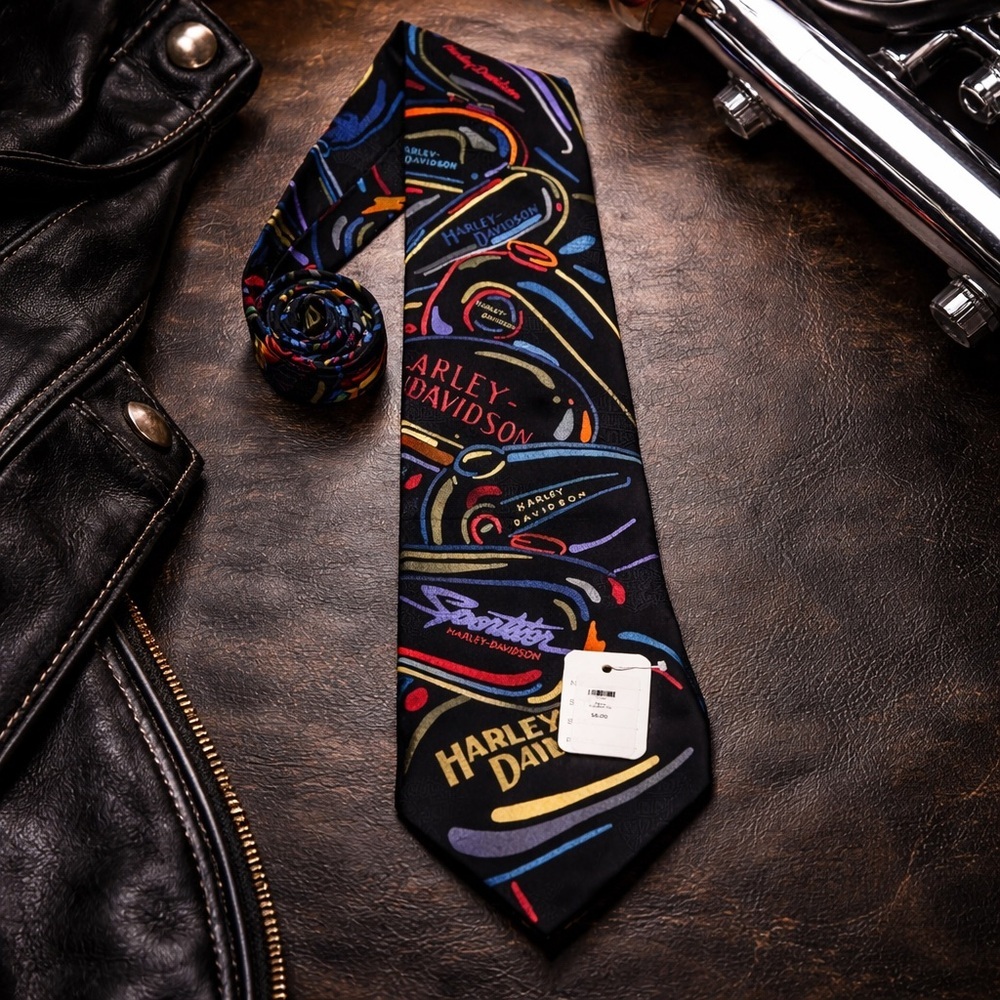 vintage nwt harley davidson sportster neon silk tie – made in usa
